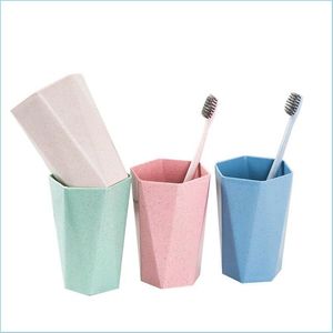 Tumblers Ecofriendly Blé St Cup Rhombus Gargarisme Brosse à dents portable Couples Chalice d'eau Accueil Accessoires de salle de bain Drop Livraison G Dhbhk