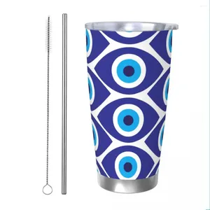 Evil Eye 2 Gobelet isolé sous vide bleu Nazar amulette Boho tasse thermique avec couvercle paille Smoothie tasses à thé bouteille d'eau 20oz