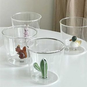 Tumblers Fatube Creative Handmade Honeycomb Glass Cup 3D -dier en plantvormige koffiemelkrinking Leuke transparante H240506
