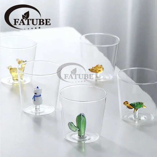 Gobelers Glass tasse 3d dessin animé Animal en forme de verre maison mignon caféie couche avec un jus invité Boisson froide h240506