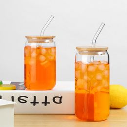 Gobelets Tasse en paille de verre avec couvercle, tasses en verre, tasse de cola à boisson froide résistante à la chaleur à haute teneur en borosilicate, tasse pour four à micro-ondes