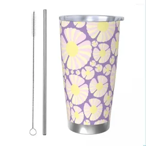 Vasos Happy Daisy Vaso aislado con tapa de pajitas Taza térmica al vacío Taza de botella de coche portátil al aire libre 20 oz