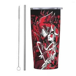 Tumblers Hazbin Els Charlie Alastor Love Tumbler met rietje, roestvrijstalen mok vacuüm geïsoleerd voor kou en 20 oz