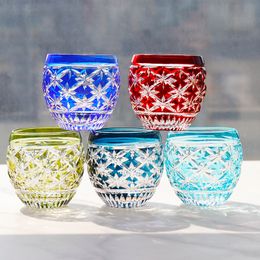 Tumblers Japanse edo kiriko kleur kristal s glazen sake cups hand graveren heldere sterren kleine wijnglazen wodka spirit likeur tumbler 230413