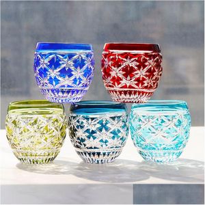 Gobelets japonais edo kiriko couleur cristal s verre tas tasses main grave étoiles lumineuses petites verres de vin vodka spiritueux liqueur gobelet dhmxl