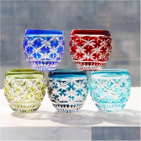 Gobelets japonais edo kiriko couleur cristal s verre tas tasses main grave étoiles lumineuses petites verres de vin vodka spiritueux liqueur gobelet dhmxl