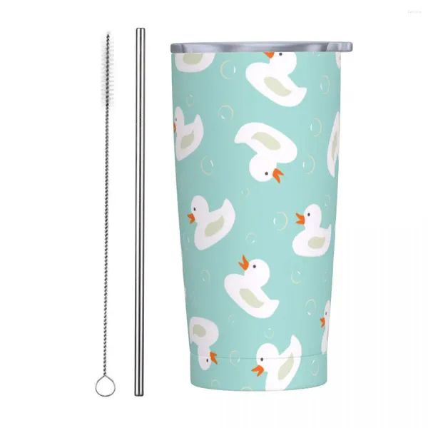 Vasos Kawaii Pato Burbujas Vaso aislado con pajitas y tapa Taza térmica de viaje de acero inoxidable animal Tazas para el hogar de oficina de 20 onzas