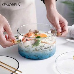 Gobelers kemorela gradient couleur casserole en verre pot avec couverture de casserole à chaleur à la chaleur sûre pour les pâtes soupe nouilles lait h240506