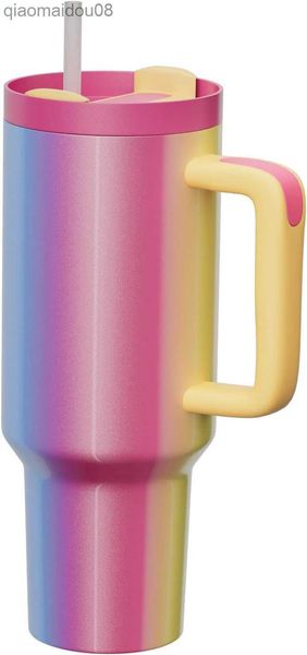 Vasos KISSKIND Vaso con asa Taza de viaje de 40 oz Tapas de paja Taza con tapa Quencher aislado Agua de acero inoxidable Té helado Café Regalo HOT PINK HKD230830