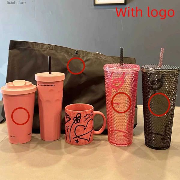 Gobelets Coupe d'eau rose coréenne Kpop Jenny le même niveau élevé de marque tasse à café de luxe Thermos tasse de paille tasse d'accompagnement T240218