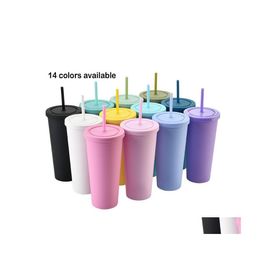 Tumblers Nieuwste aankomst 22oz Mat gekleurde Acryl Skinny Tumbler Mok Dubbele wand Plastic Cup Aangepaste kleuren Acceptabel WLL838 Drop D DHZFC