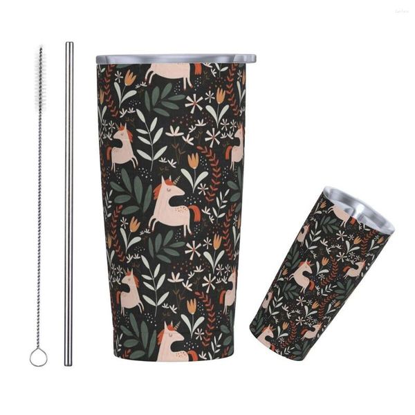 Vasos con aislamiento de unicornios saltando con pajitas y tapa, taza térmica de viaje de acero inoxidable con patrón lindo, tazas de té para batidos de 20 onzas