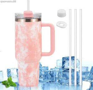 LituFoto 40 oz avec poignée couvercle paille en acier inoxydable isolé sous vide bouteille d'eau réutilisable tasse de café glacé tasse de voyage pour boisson chaude et froide 230830