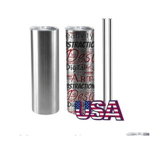 Gobelets Local Warehouse 20oz Sliver Tobusteur droit Skinny Vacuum assisd Cup en acier inoxydable Bouteille Watter avec les couvercles en plastique Dr OTA60