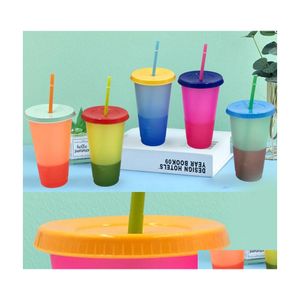 Tumblers Magic Color Changing Cup Tumblers Plastic drinkbekers met deksel en st Candy Colors Magics Coffee Mug Wll742 Drop levering DHBGU