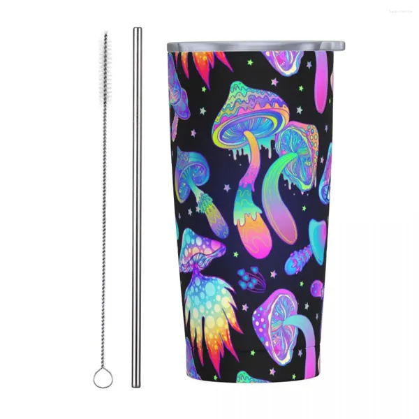 Vasos Magic Mushrooms Vaso aislado con pajitas y tapa Taza de café de viaje de acero inoxidable 20 Oz Oficina Hogar Tazas Taza