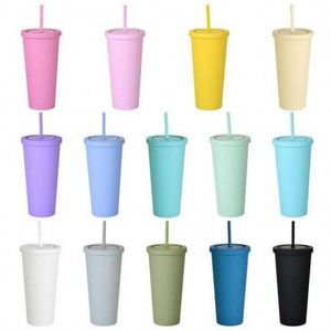 Tumblers Matte gekleurde acryl 22oz tuimelaars met deksels en rietjes dubbele wand plastic herstelbare beker tuimelaars