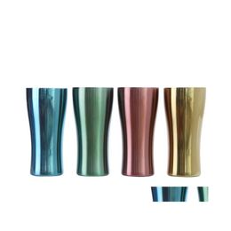 Vasos Metal Sport Cup Taza de acero inoxidable Vasos de una sola capa Colorf 500Ml Tazas de coche al aire libre Botella de agua Té Tazas de cerveza Lxl267A Dhdlt