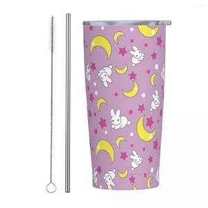 Vasos Patrón de luna Vaso aislado al vacío Lindo Conejo Estrella Taza térmica Frasco Tazas al aire libre Bebida fría 20 oz