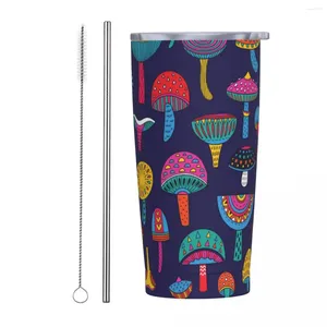 Gobelets Champignons 20 oz Tumbler ethnique Boho tasse thermique de voyage isolée sous vide avec couvercle et paille en acier inoxydable tasses à domicile de bureau convient