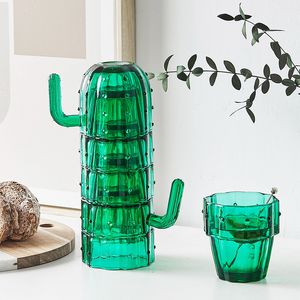 Gobelets Nordic Cactus Verre Tasse Ménage Eau Tasse Ensemble Empilable Vert Tumbler ware Avec Boîte Paquet Cadeau Tasses 230413