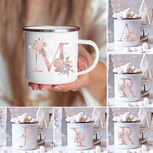 Gobelets rose lettre fleur émail tasse à café fête de mariage créatif boisson jus lait avec poignée eau cadeau de mariage 230531