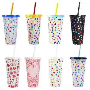 Vasos de plástico que cambian de color, decoloración portátil, bebida fría reutilizable, 710ml, suministros de comedor, cocina de paja