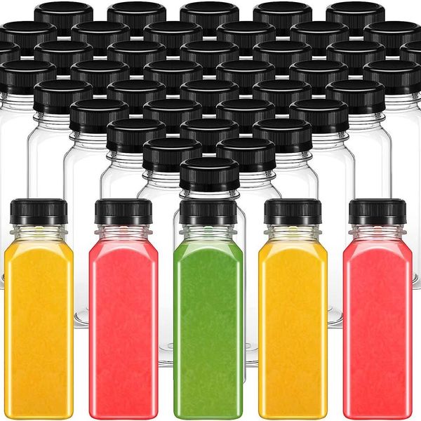 Vasos Botellas de jugo de plástico con tapas Contenedores de bebidas A granel Vacío Reutilizable PET transparente para batido de leche 230731
