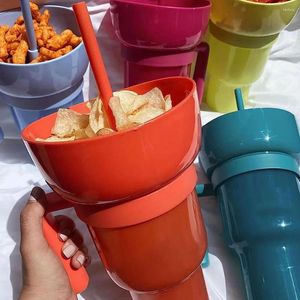 Tumblers Popcorn Water Cup Lekkendichte stadion tuimelaar met snackkom herbruikbare drankhouder Straw 2 1 Cinema