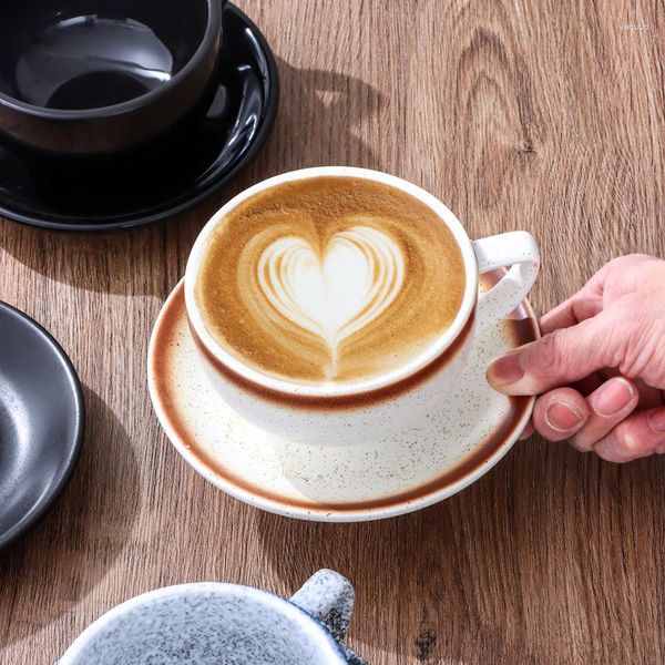 Vasos profesionales Espress Latte, juego de tazas de café, Taza de cerámica artística con platillos, tazas de té para el hogar y la Oficina, accesorios elegantes para cafetería y Bar