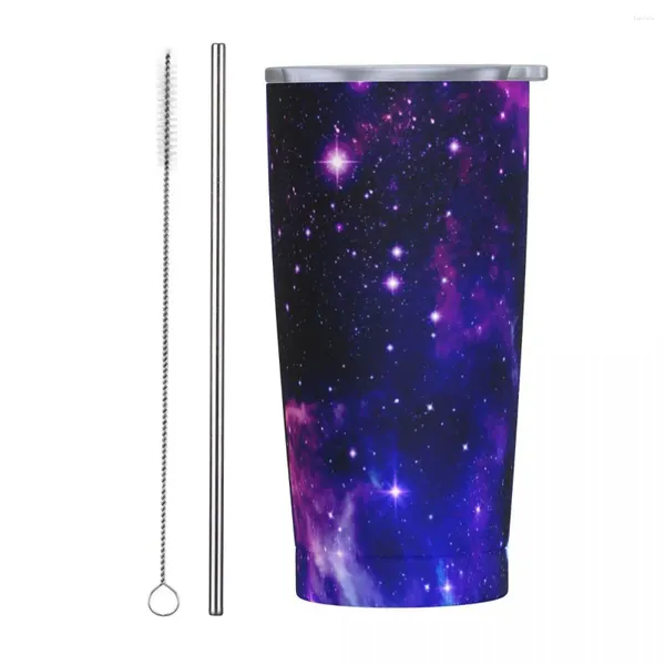 Vasos Púrpura Galaxy Space Vaso de acero inoxidable Mystery Beach Taza de café con pajitas y tapa Tazas de coche de 20 oz Botella de agua para bebidas frías