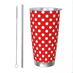 Tuimelaars Rode Polka Dot Tumbler Vacuüm Geïsoleerde Leuke Thermische Kop Kolf Auto Mok Koud Drankje 20 Oz