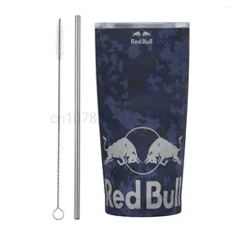 Tuimelaars Red Racing Double-Bull 20 Oz Tumbler Sports RB Vacuüm geïsoleerde reisthermische beker met deksel Roestvrij staal Outdoor Home Mok