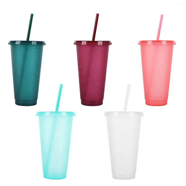Vasos Taza de plástico reutilizable 5 PCS Drinkware Tazas de acrílico coloreadas con tapas y pajitas a granel helado