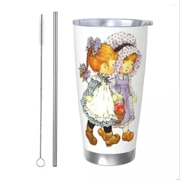 Gobelets Sarah Kay dessin animé gobelet isolé avec pailles Kawaii fille tasses à café sous vide tasse de bouteille Thermos de voyage en plein air 20oz