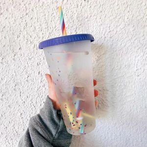 Tuimelaars Set Kleurveranderende Confetti Cup Herbruikbare Plastic Tumbler Met Deksel En Stro Koude Keuken Drinkware Mokken