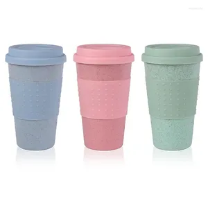 Gobelets Gel de silice tasse à café tasse en Fiber de paille de blé avec couvercle en plastique voiture Portable tasses en Silicone bouteille d'eau