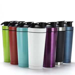Gobelets en acier inoxydable de couleur unie Tasses en métal Shaker Cup Blender Mixer Bottle avec couvercle anti-fuite