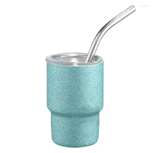 Gobelets Gobelet en acier inoxydable avec paille 3 Oz Double paroi Mini tasse à café tasse d'eau récipient de boisson en plein air pour voyager Camping