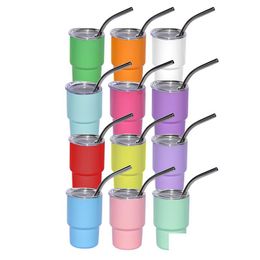 Gobelets Sublimation inoxydable 3Oz Gobelets à vin 12 couleurs Liqueur S Verre avec couvercle en plastique et pliage en métal Sts par Express 48Pcs / Ctn Dhcdo