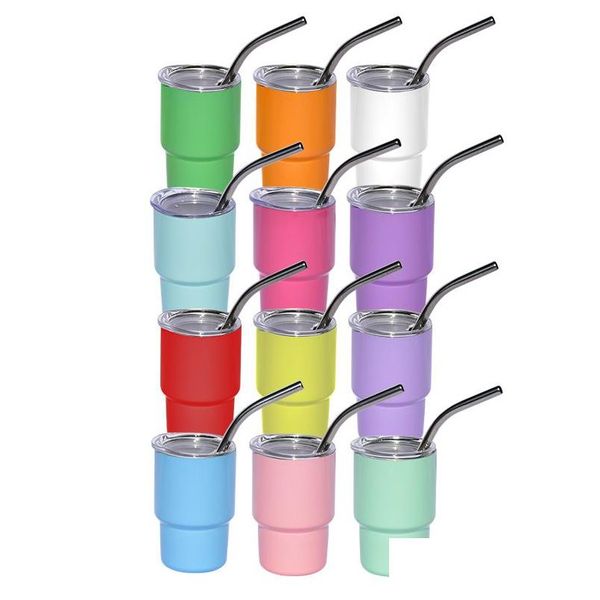 Tumblers Sublimación inoxidable 3 oz Vasos de vino 12 colores Licor S Vidrio con tapa de plástico y flexión de metal Sts por Express 48 piezas / CTN DHCDO