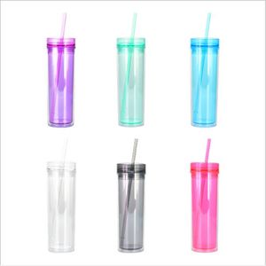 Tumblers Paille Skinny Tumbler avec couvercle double paroi tasse en plastique transparent tasses à café pailles tasses couleur température sous vide gobelets tasse LSK839