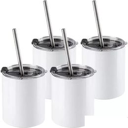 Tumblers Sublimación Vaso en blanco Blanco 10 oz Acero inoxidable con St y tapa Tazas de café Tazas para Cricut Taza Prensa Impresión Gota Deliv DHBJY