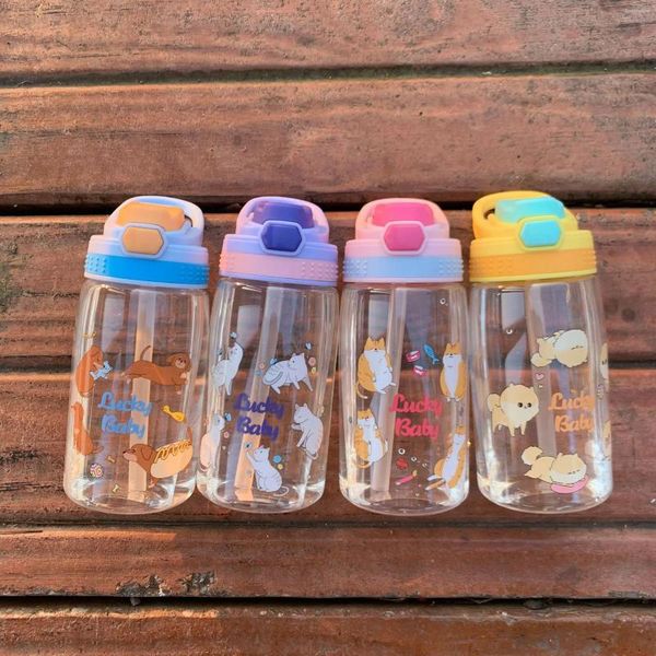 Vasos de verano para niños, taza de agua de plástico, estudiantes coreanos con asa, pico de pato, paja de dibujos animados creativa