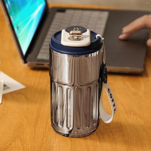 Gobelers Température Afficher la tasse de café LED Portable Drinkware Water Bouteille froide et boissons Tasse de voyage en acier inoxydable