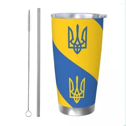 Gobelets Ukraine Gobelet isolé avec couvercle de pailles National volant en acier inoxydable tasses à café bureau maison voiture bouteille tasses 20oz