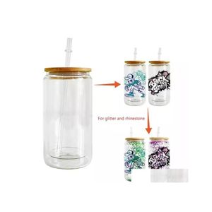 Tumblers Us Stock 16Oz Sublimation Blanks Glass Diy Heat Transfer Clear Frosted Juice Cup Café Té Tazas Summer Drinkware Bottles W Dh159