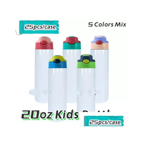 Tumblers EE. UU. Almacén Sublimación Botellas de agua para niños en blanco 20 oz Sippy Cup Transferencia de calor Recubierto Dibujos animados Doble pared Stainles DHXFI