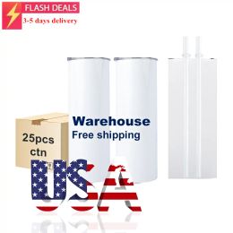 Tumblers USA CA Warehouse 20oz Sublimatie Tumbler Warmte Pers Dubbele wand rechte spaties Sublimatie Tumbler DHL