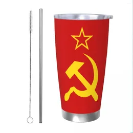 Vasos URSS Martillo y hoz Bandera soviética rusa Vaso Taza térmica con aislamiento al vacío Tazas escolares de acero inoxidable Botella de agua 20 oz